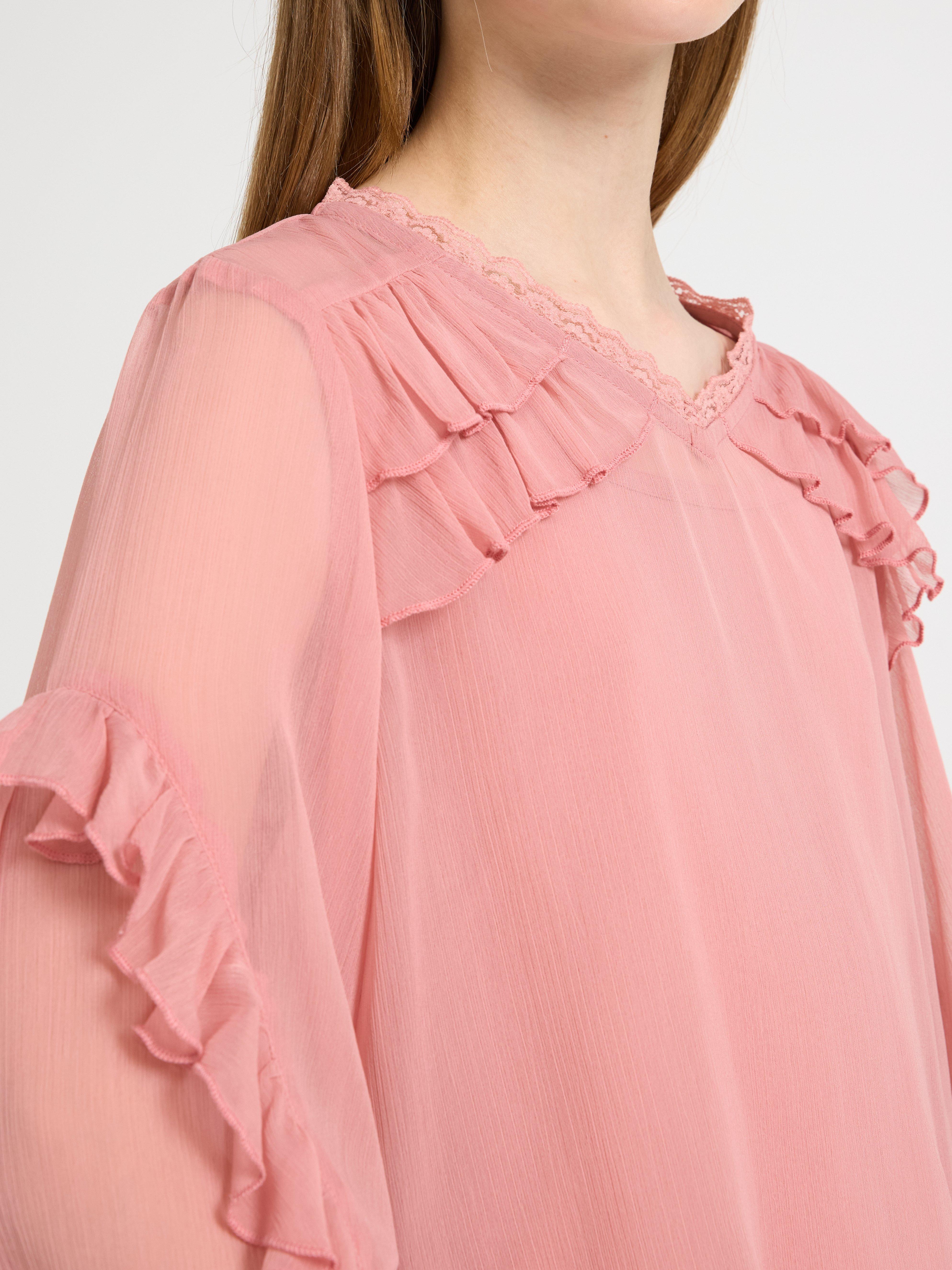 Blus med volanger Dusty Pink