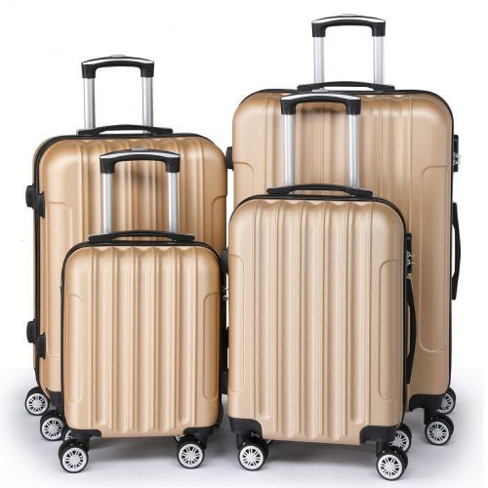 ALIGHTUP - Juego de 4 maletas portátiles 4 en 1 de ABS con ruedas - 45 cm/56 cm/66 cm/76 cm - Oro champán