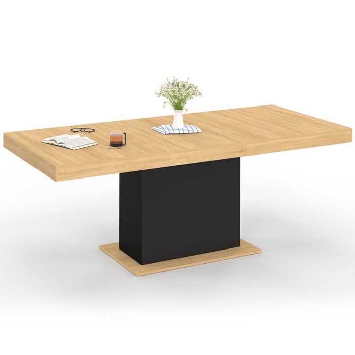 Mesa de comedor rectangular extensible - IDMARKET - EDEN - Madera y negro - 6-10 personas - 160-200 cm