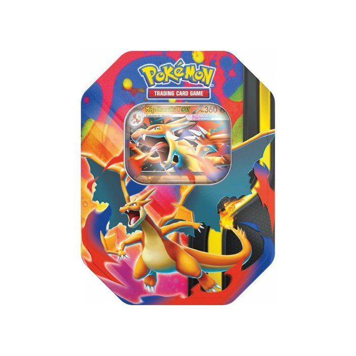 Pokebox Mega Glurak Y EX – 360 KP – Französische Sammelkarte – Metallbox-Set + Tigerkarte