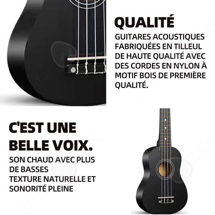 Ukelele acústico negro PASSIONOVA de 21 pulgadas para estudiantes principiantes con cuerdas de repuesto. Ukelele clásico para estudiantes y