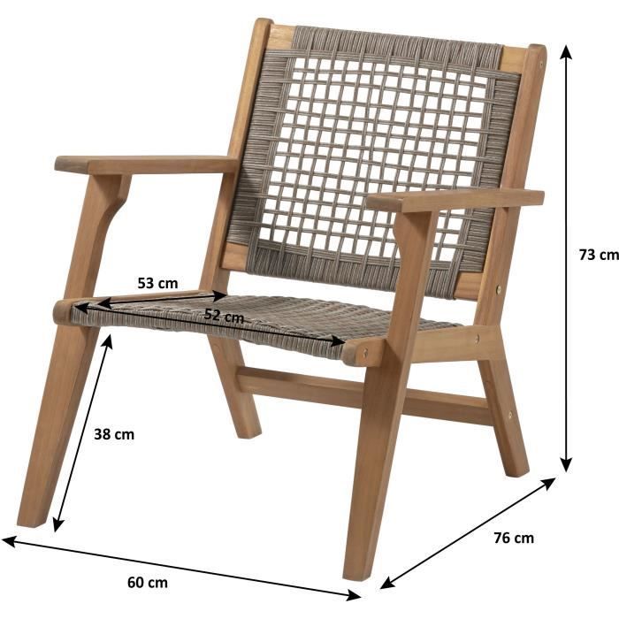 Fauteuil de jardin bas en bois d'Acacia FSC et en résine tressée - BORA - l60xP76xH73 cm