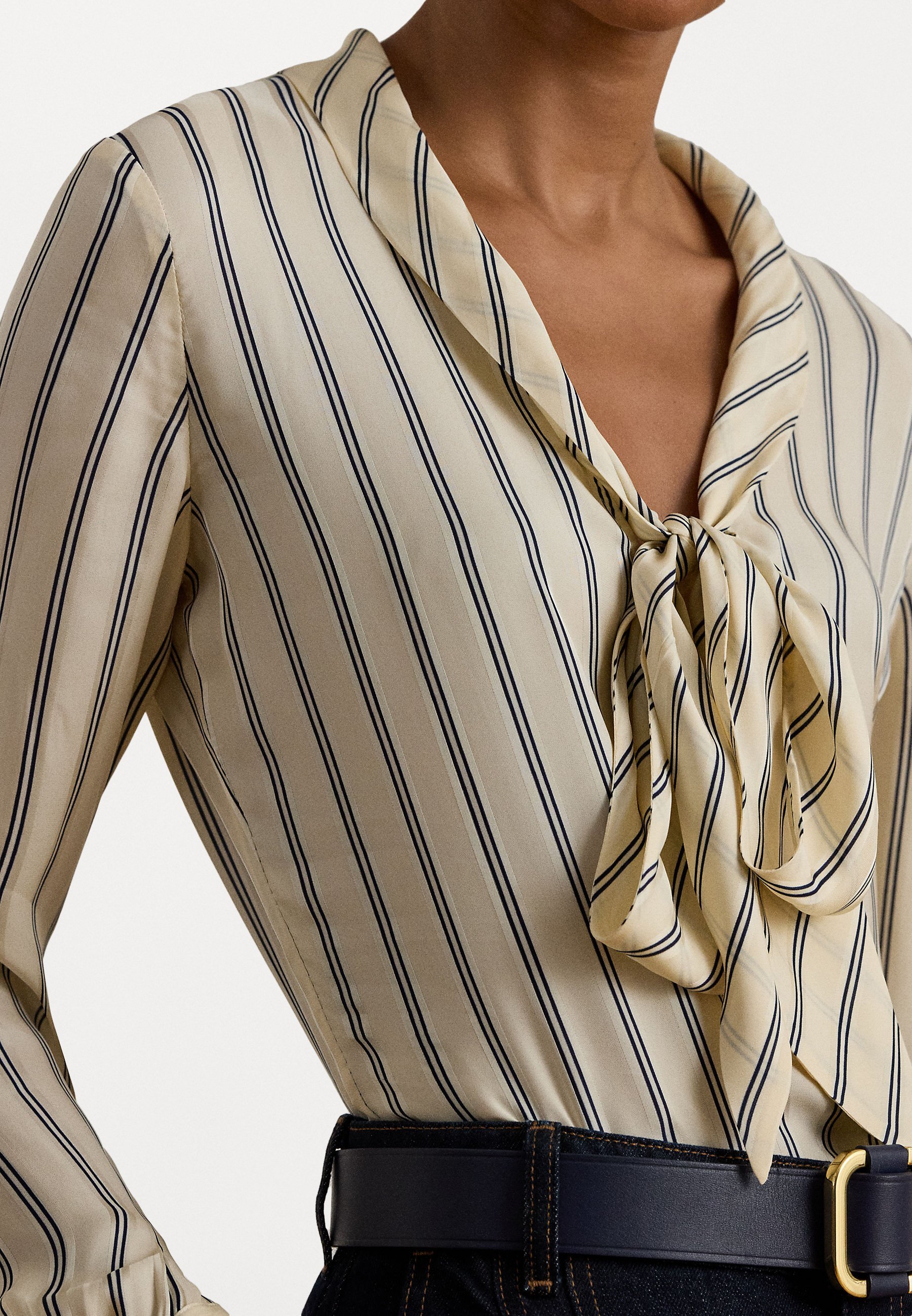 Lauren Ralph Lauren Jacquard-Krawatte - Bluse - Creme/Marineblau
