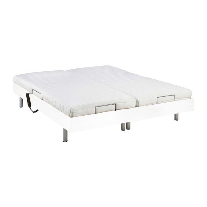 Cama de relajación eléctrica YSMÉE CASSIOPEE III con base de muelles y colchón de látex - 2 x 90 x 200 cm - Blanca