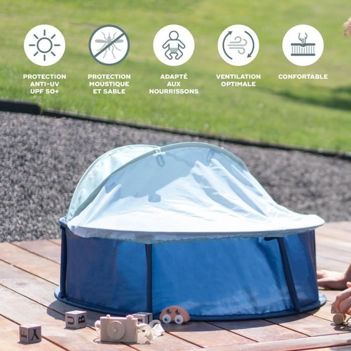 BABYMOOV Babyni 2-in-1 box en reisbedje met zeemansstrepen, UV-bescherming SPF 50+, inclusief muggennet en zonnescherm, pop-up systeem
