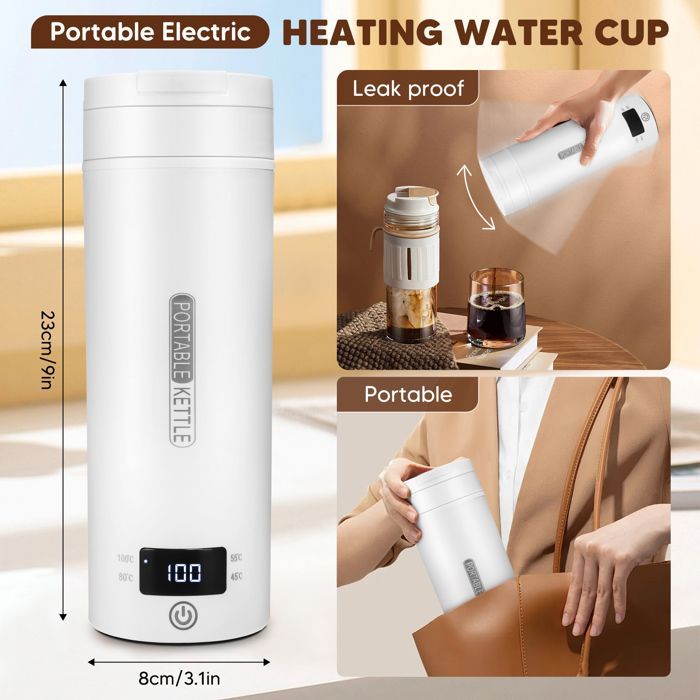 Bollitore elettrico da viaggio TTLIFE da 500 ml, 300 W - Portatile, in acciaio inox 316, bianco