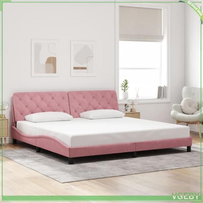 Cadre de lit - 3213878 - velours rose - 200 x 200 cm - LED intégrée