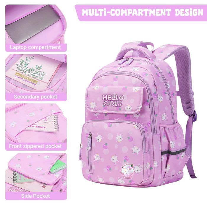 Children's School Backpack for Ages 8-12, Waterproof and Ergonomic Primary School Bag for Girls and Boys, Travel School Bag for Grades 3-5, Purple