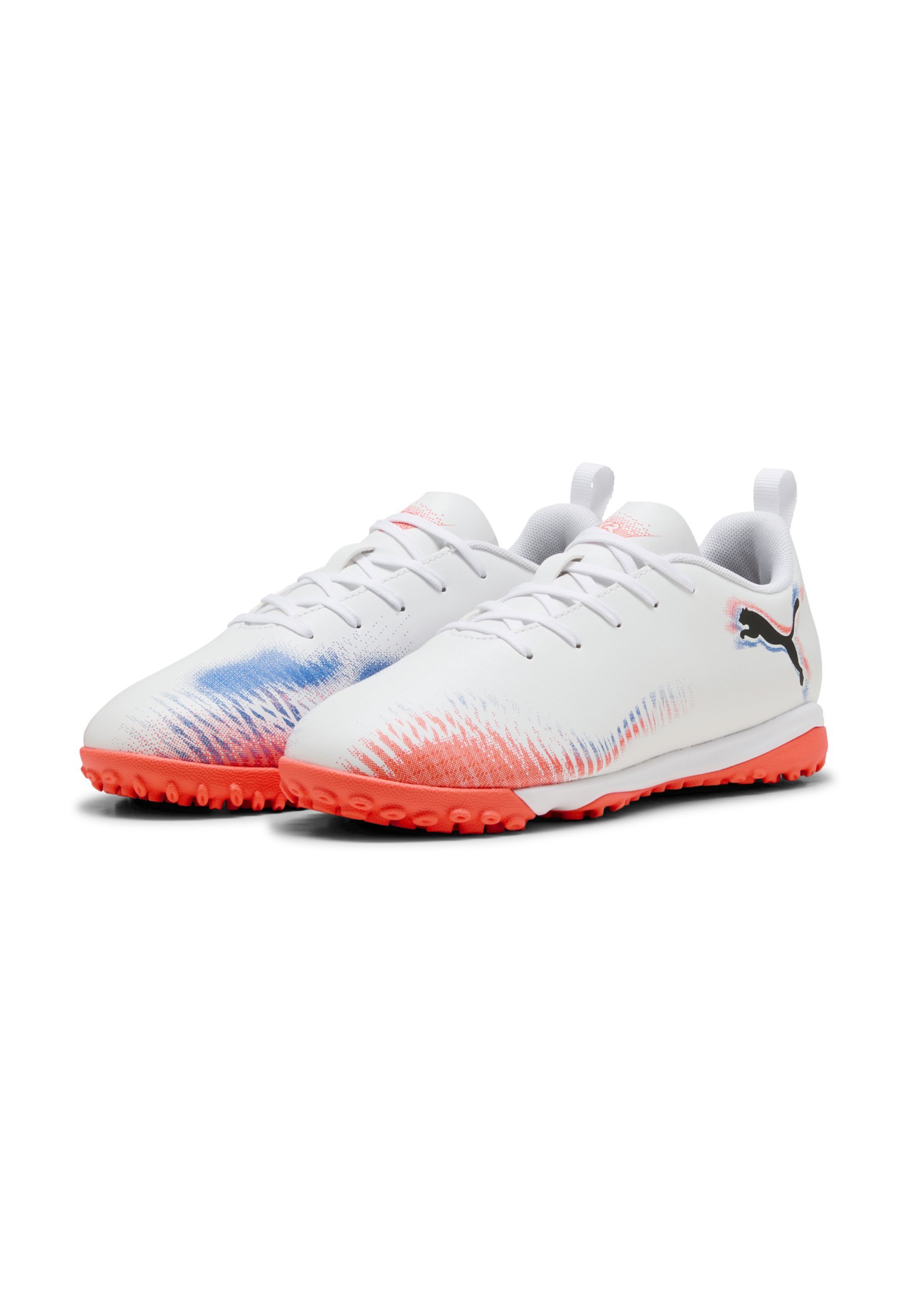 Puma FUTURE 8 PLAY MID - Chaussures de football en salle - blanc-noir-rouge fluorescent
