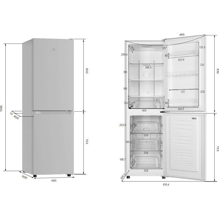 Frigorífico con congelador inferior - CONTINENTAL EDISON - CEFC193NFW3 - Clase energética E - 193 L - Ancho 48,5 x Profundidad 60 x Alto 158,5 cm - Blanco