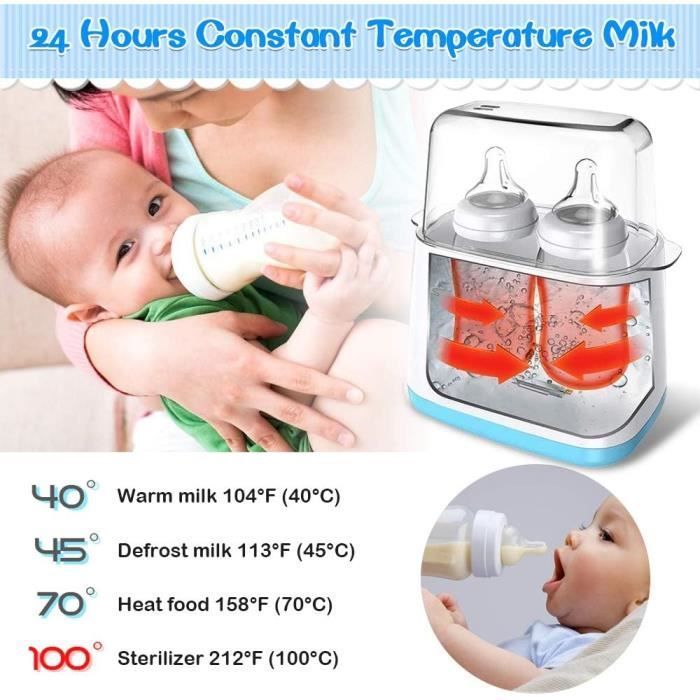 Chauffe-biberon portable 6 en 1 pour bébé stérilisateur multifonction avec fonction d'affichage LCD chauffage rapide,bleu