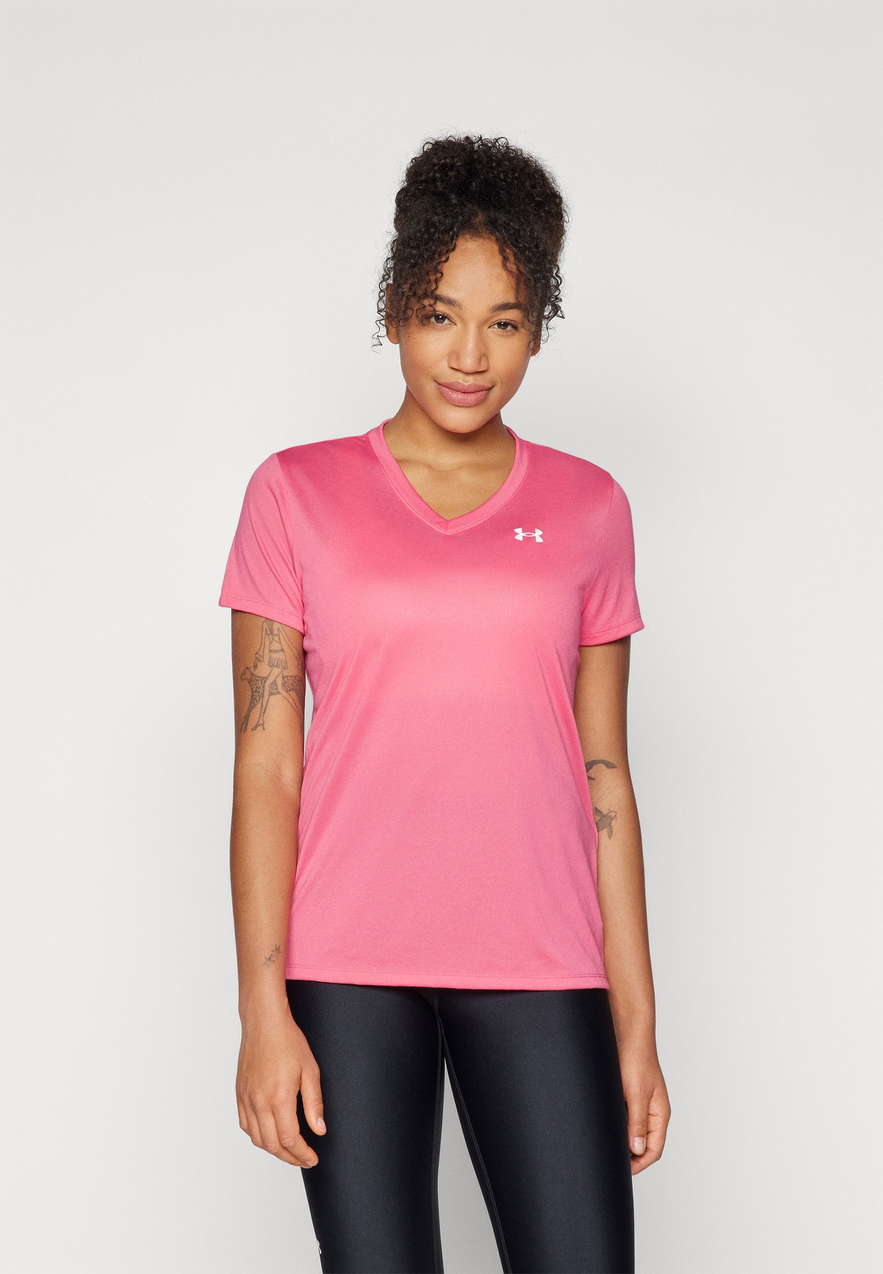 Under Armour SOLID - T-shirt sportiva - rosa acceso/bianco