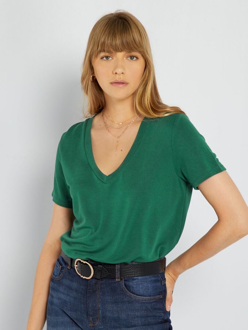 Zacht aanvoelend T-shirt met korte mouwen - Groen