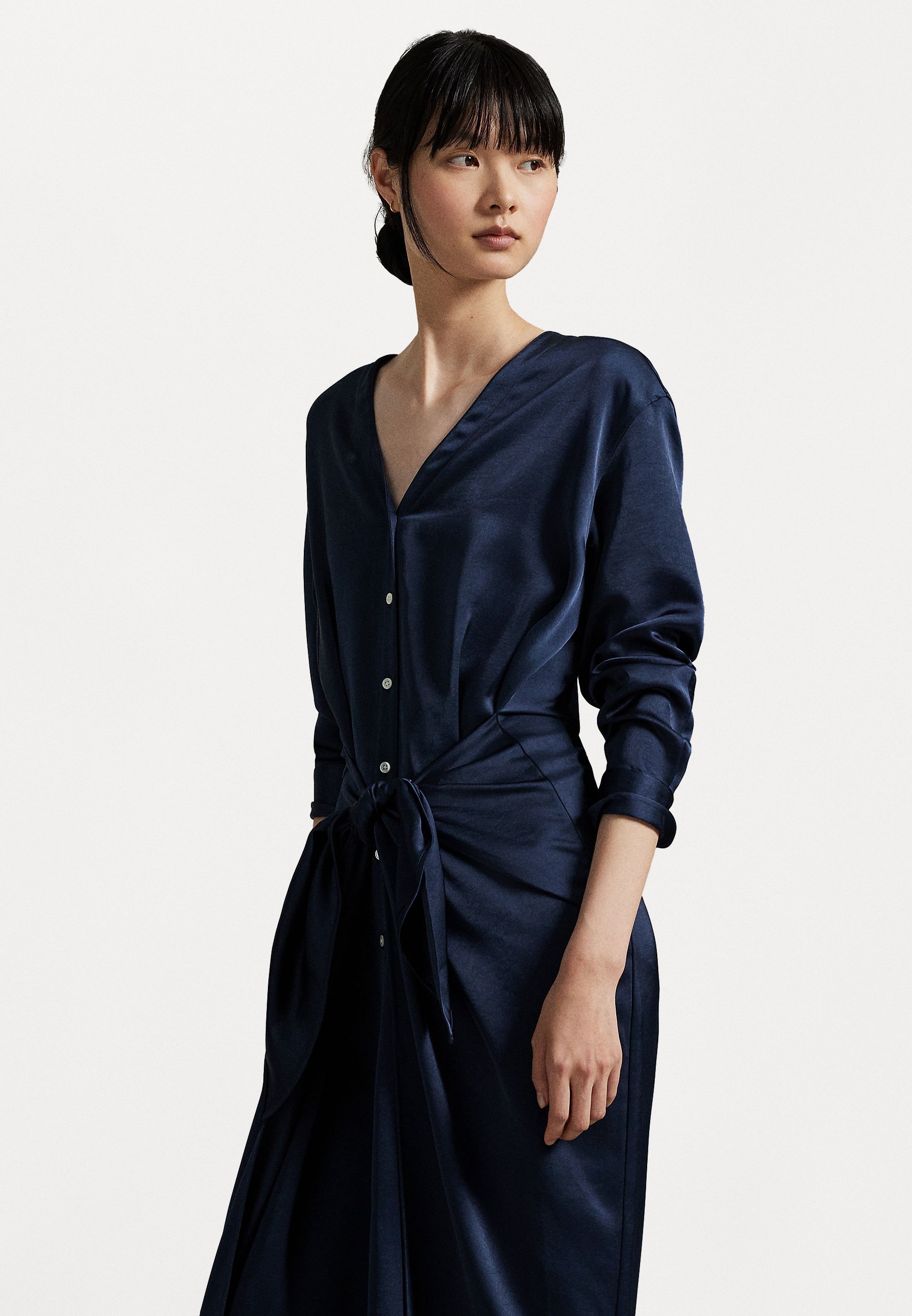 Polo Ralph Lauren SATIN TIE FRONT WRAP HIRTDRESS - Marškinių suknelė - mėlyna