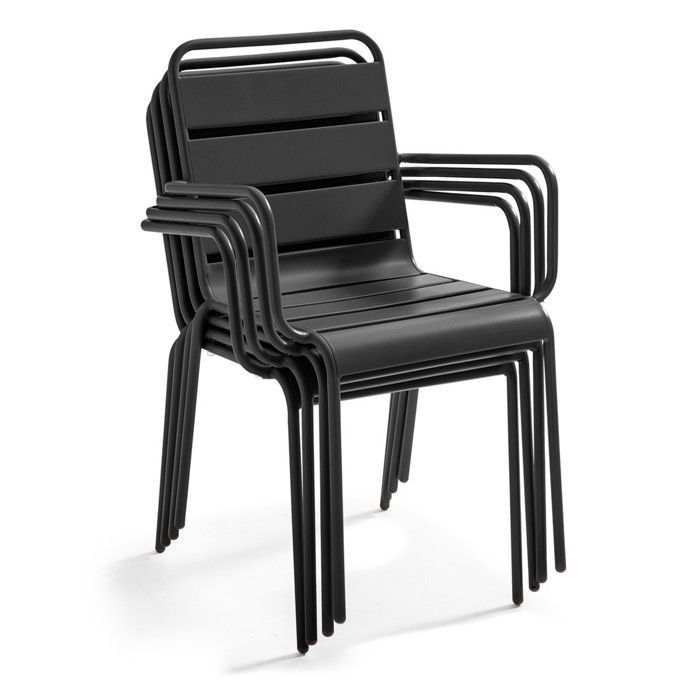 Palavas anthracite gray metal garden armchair, Oviala