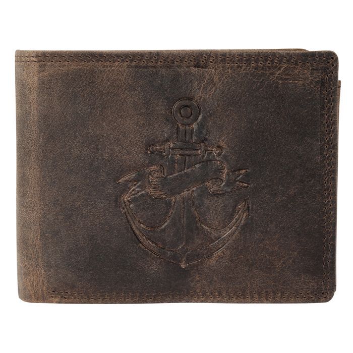 Cartera - AKZENT - Formato horizontal clásico - Piel auténtica - Marrón - 6 ranuras para tarjetas