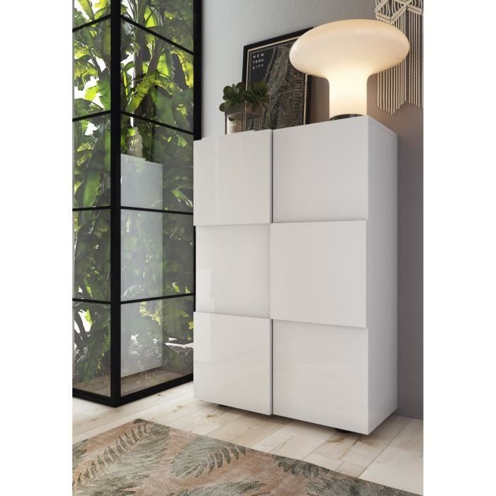 Meuble à chaussures - 15 paires - Blanc laqué - L78 x P33 x H113 cm - MILANO