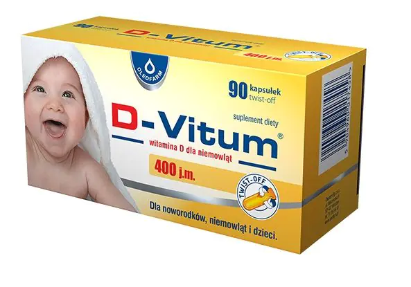 D-Vitum 400 j.m., Witamina D dla noworodków, niemowląt i dzieci, Kapsułki twist-off