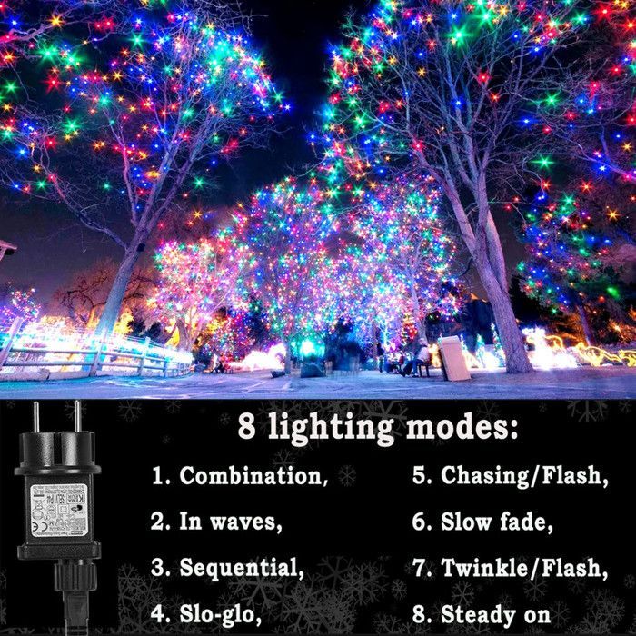 Guirlandes lumineuses Noël Extérieur Avec Prise Multicolore IP44 20m 200 LEDs,Mémoire/Timer,8 modes,Pour jardin/mariage/fêtes