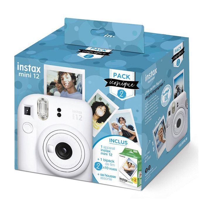 FUJIFILM Instax Mini 12 Instant Camera, White, Iconic Pack