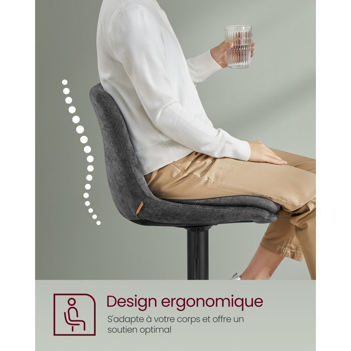 VASAGLE Bar Stools, Set of 4, Kitchen Chairs, Height-Adjustable Swivel Seat with Backrest and Footrest, Steel, Gray