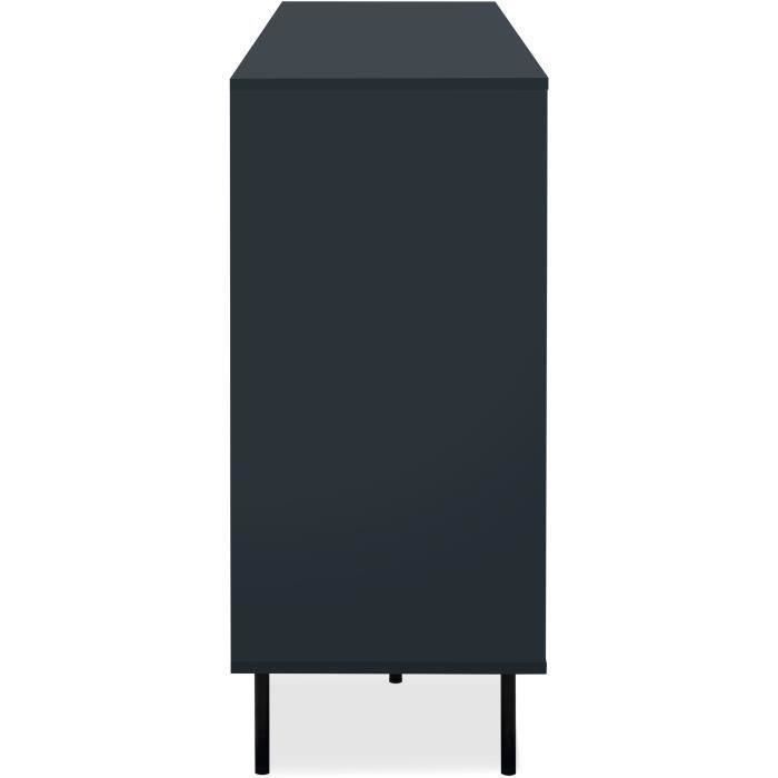 Buffet bas - CARACAS - Décor bleu navy - 2 portes vitrées + 2 portes - L180 x H90 x P40 cm
