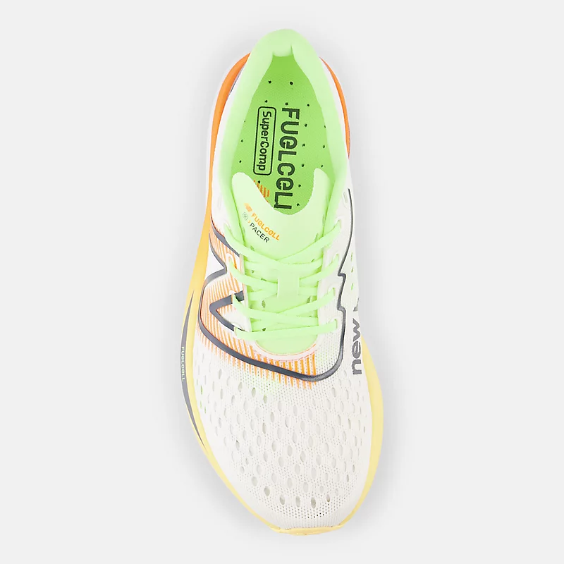 FuelCell SuperComp Pacer damesschoenen – wit met Hot Mango en Bleached Lime accenten