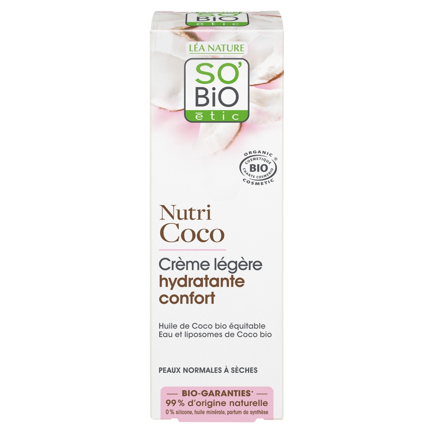SO BiO étic Crème légère hydratante¹ confort, peaux normales à sèches, Nutri Coco