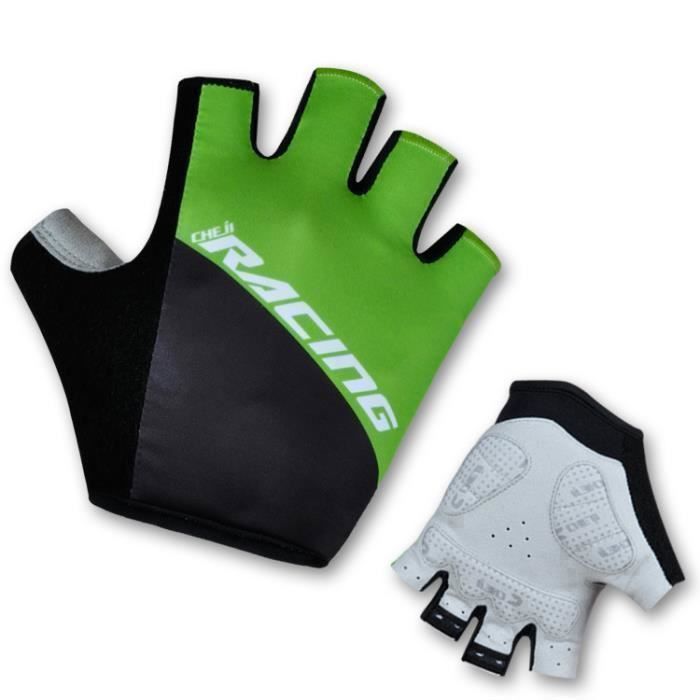 Shock-Resistant Half-Finger Cycling Gloves for Road Sports, Camping, Weightlifting, Fitness, Non-Slip, Green