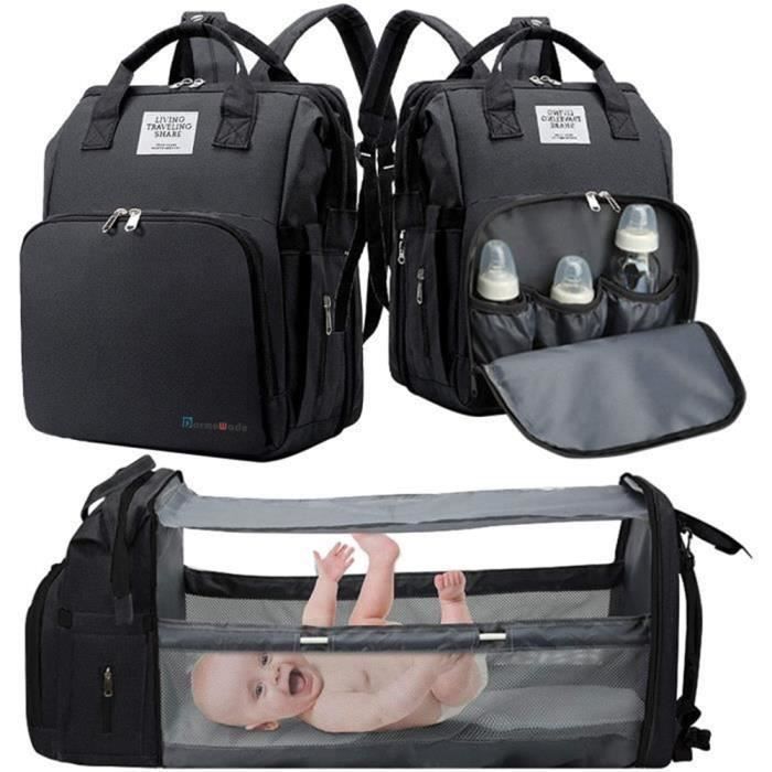 Sac à Dos à Langer avec Matelas à Langer pour Bébé, Grande Capacité Sac à Couches Multifonction Imperméable Sac de Voyage