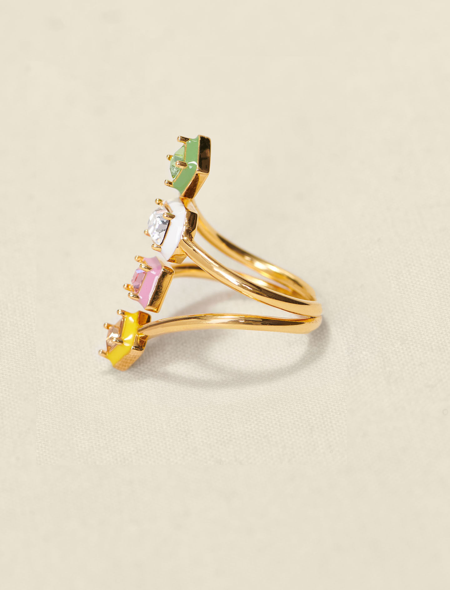 Ring met strass-steentjes en emaille - Goud