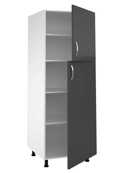 Meuble colonne de cuisine avec 2 portes coloris gris - Hauteur 200 x Longueur 60 x profondeur 58 cm