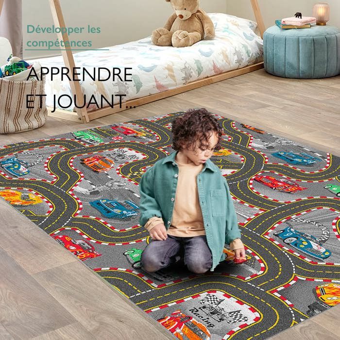 Tapis de Jeu Enfant 140x200cm, Racer - Tapis Circuit Voiture - Lavable - Antidérapant - Carpet Studio