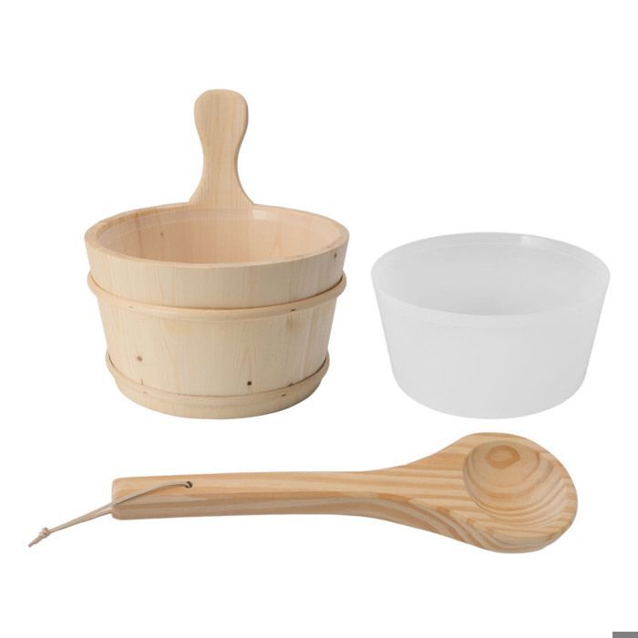 Cubo de madera de 4 litros y cucharón para sauna, accesorios con revestimiento de plástico para spa, piscina y bañera de hidromasaje.