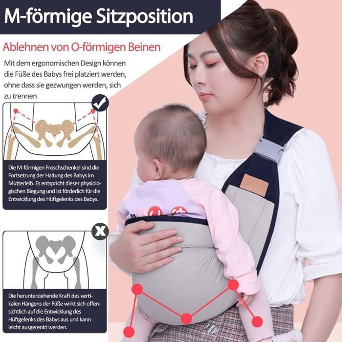 Porte-bébé Réglable, porte-bébé Écharpe avec d'Épaisses sangles d'épaule,à Séchage Rapide,porte-bébé nouveau-né, de la naissance