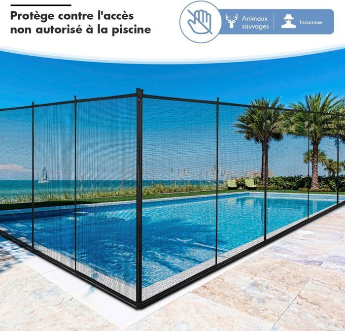 Barreira dobrável para piscina COSTWAY, 360 x 125 cm, cerca flexível de malha para piscina em tecido Textilene com régua e postes.