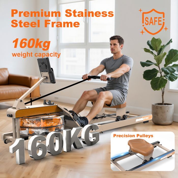 Rameur à eau - ORISYN - Modèle Pliable - Cadre inox 160 kg - Écran Bluetooth Kinomap - 98% pré-assemblé