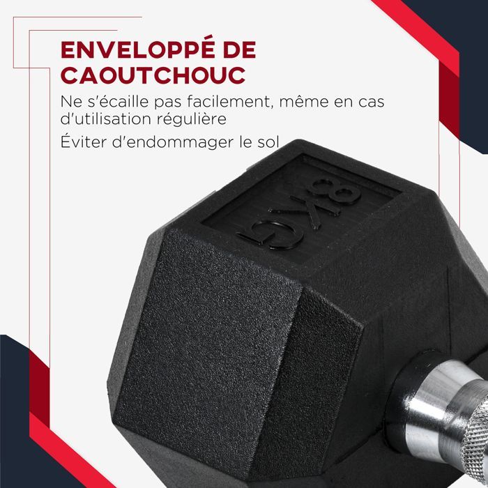 Juego de mancuernas - HOMCOM - Total 2 x 8 kg Entrenamiento de peso Fitness Hombres Mujeres Cardio - Metal Goma - Negro