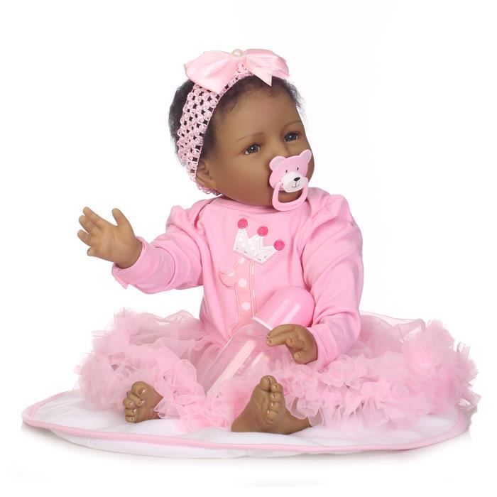 Peau noire 22 Pouce Silicone Bébés Reborn Réaliste Princesse Fille Poupées Réaliste Reborn Enfants