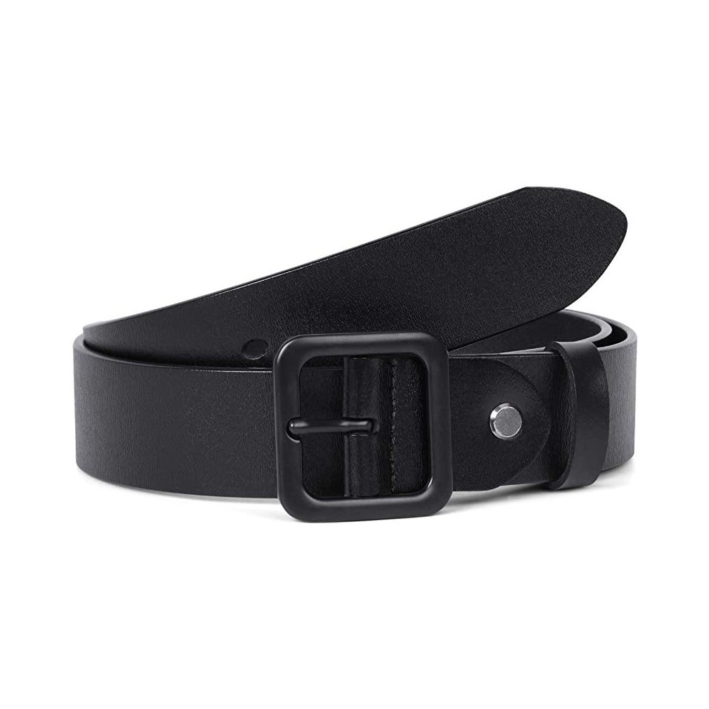 Cintura da donna in pelle nera per jeans, vita, casual, per pantaloni e pantaloncini, con fibbia in metallo nero