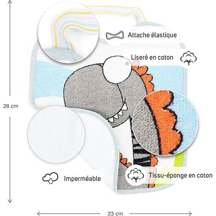 TI-TIN | Lot de 4 bavoirs imperméables pour bébé | Doublure en vinyle | Fermeture élastique