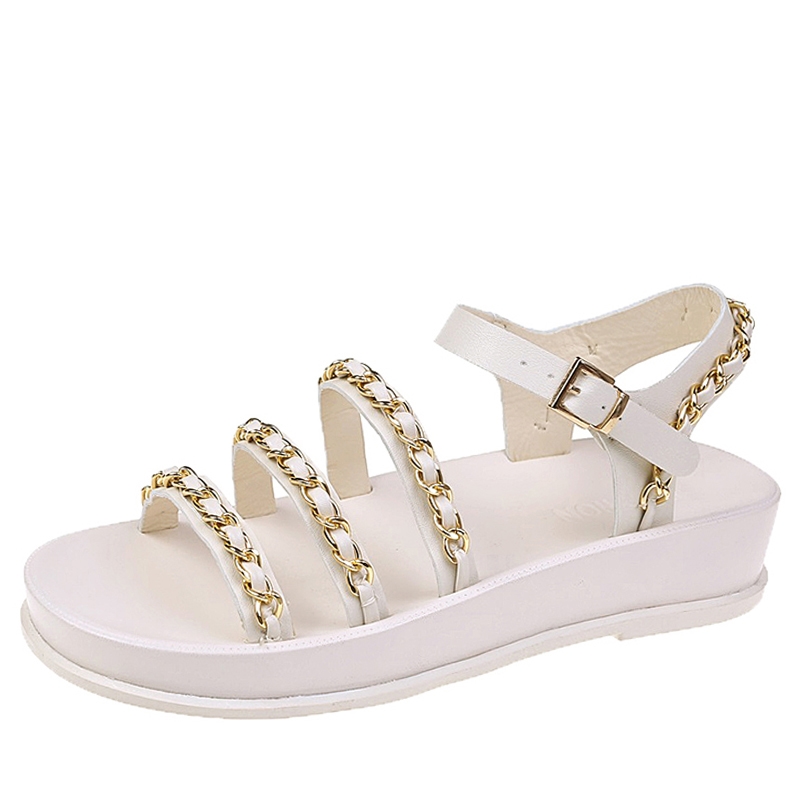 Sandali con plateau da donna con cinturino estivo e fibbia a catena da 1,57 pollici, ciabatte con suola a scacchi Zapatos Mujer