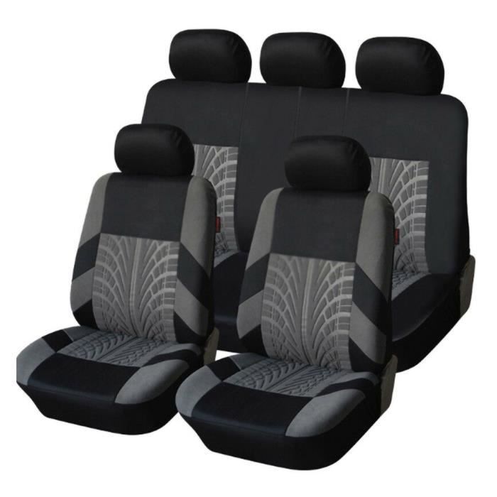 MOMOTOU Housse de siège voiture universelle gris foncé 9 pièces — texture pneu, avant et arrière