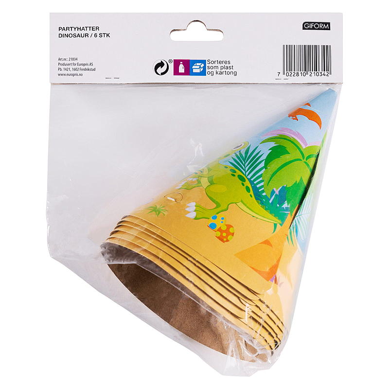 Cappello di carta Giform, 6 pezzi, dinosauro