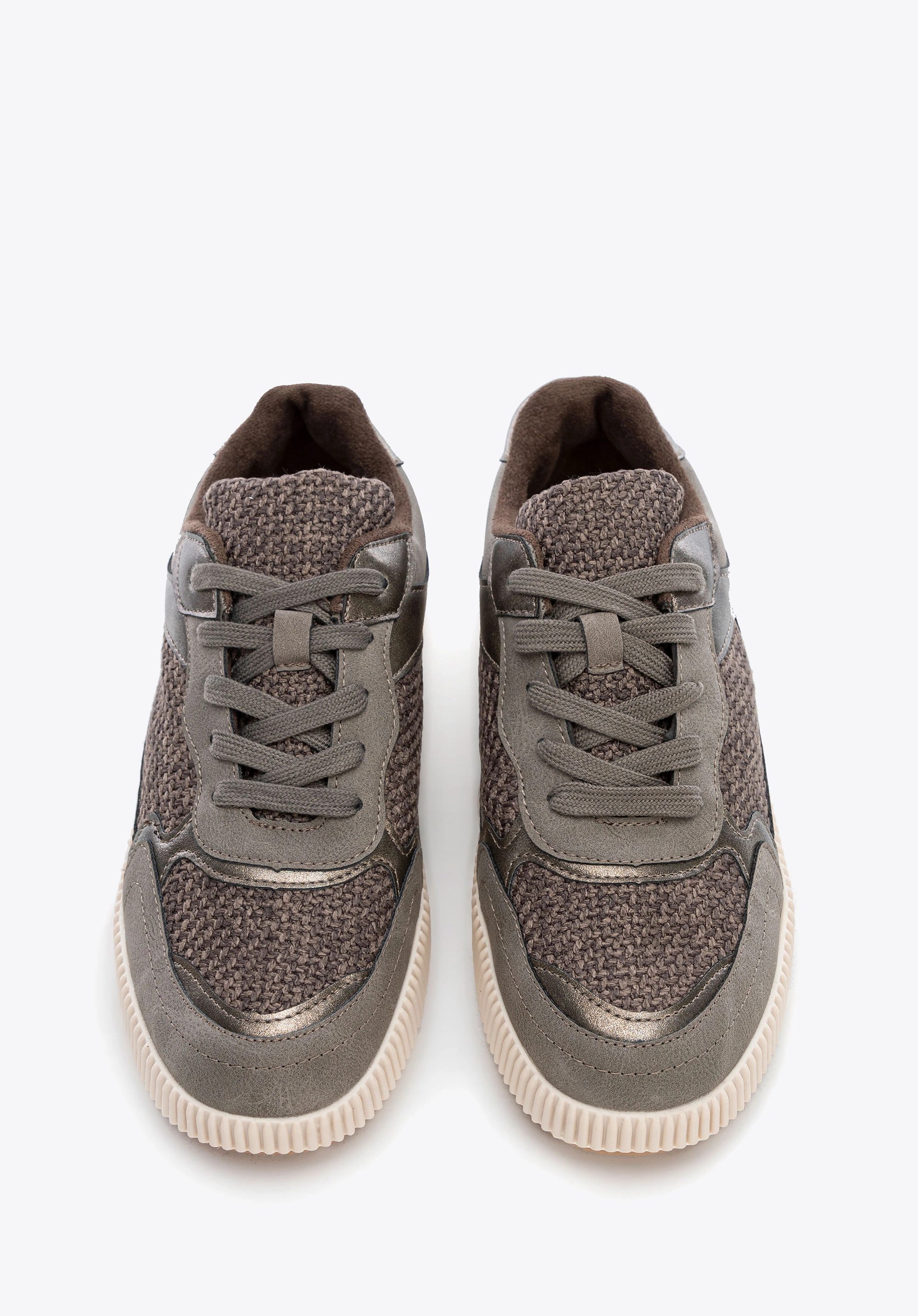 Damskie sneakersy na grubej platformie szaro - brązowe