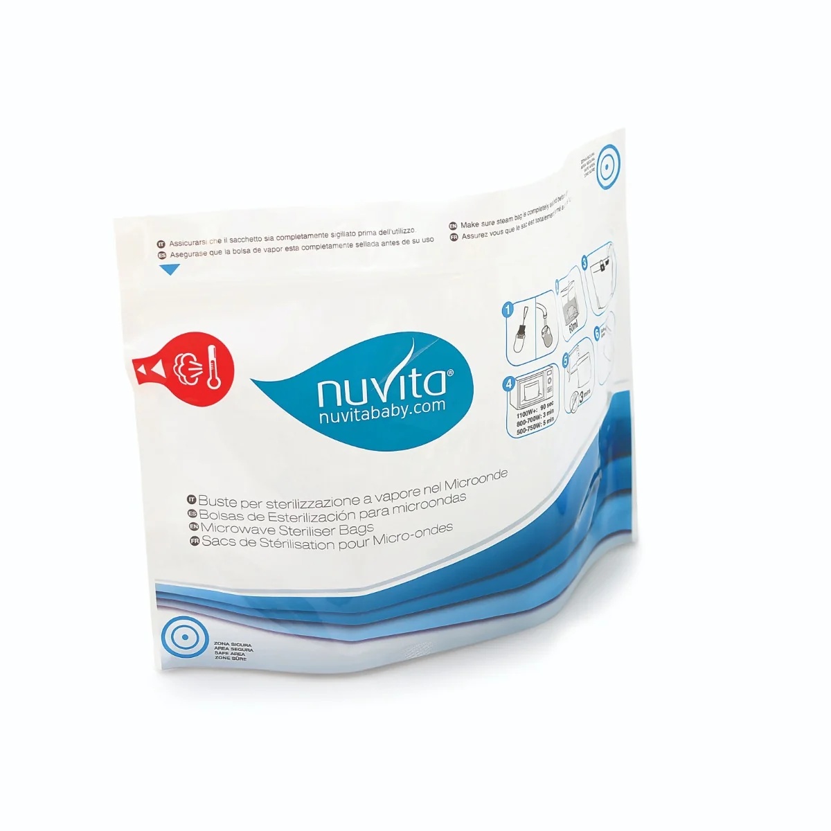 Bolsas de esterilización para horno NUVITA, 5 bolsas, aptas para microondas y reutilizables.