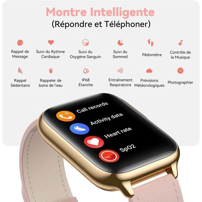 Smartwatch Bluetooth da donna con chiamate, display da 1,7'' con monitoraggio dell'ossigeno nel sangue, contapassi, impermeabile IP68 per Android e iOS - Rosa