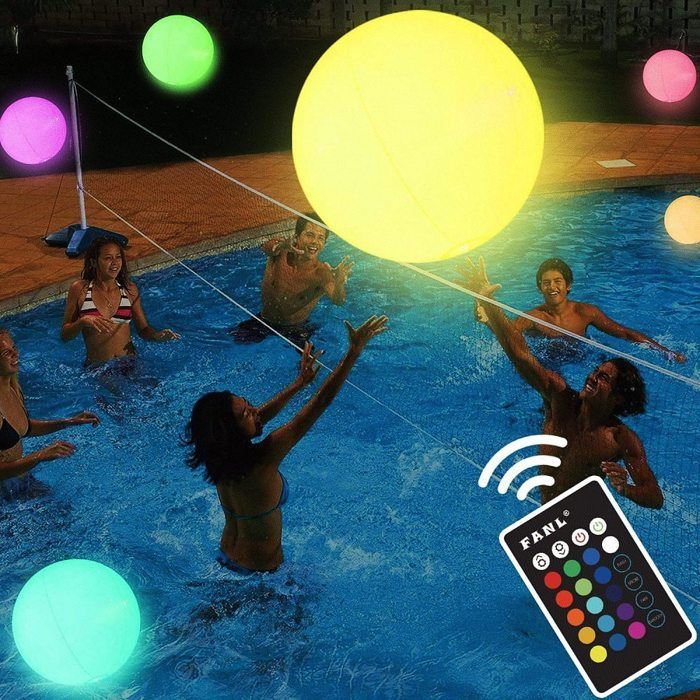 Pool Toys - 16-inch LED Inflatable Beach Ball, 16 Color Lights and 4 Lighting Modes, Distance