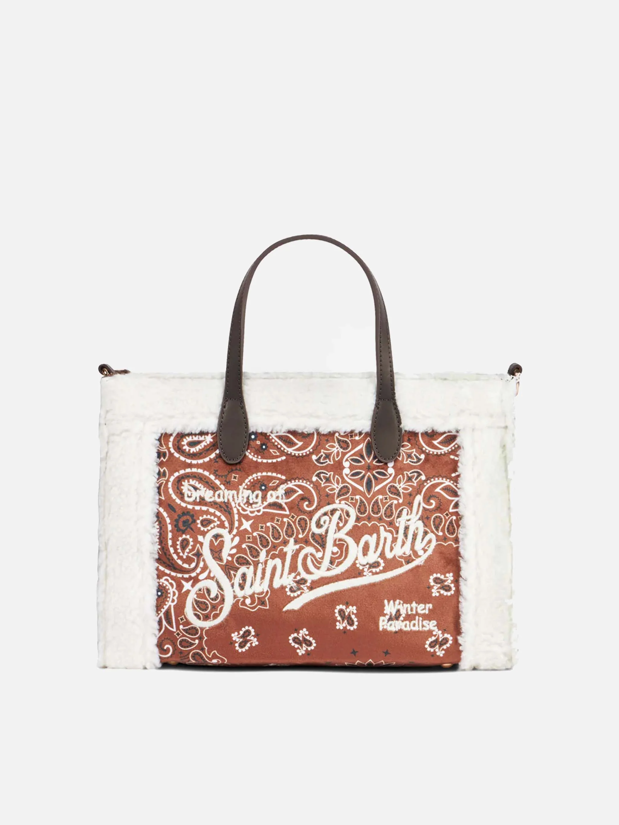 Vivian-tas met bandana-print en sherpa-details.