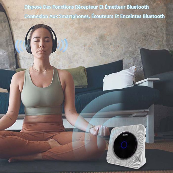 Lecteur CD Bluetooth Rétro - Lecteur CD Polyvalent Portable  - USB/AUX/FM -  Avec Télécommande - Rechargeable - 189x189x69mm - Bleu